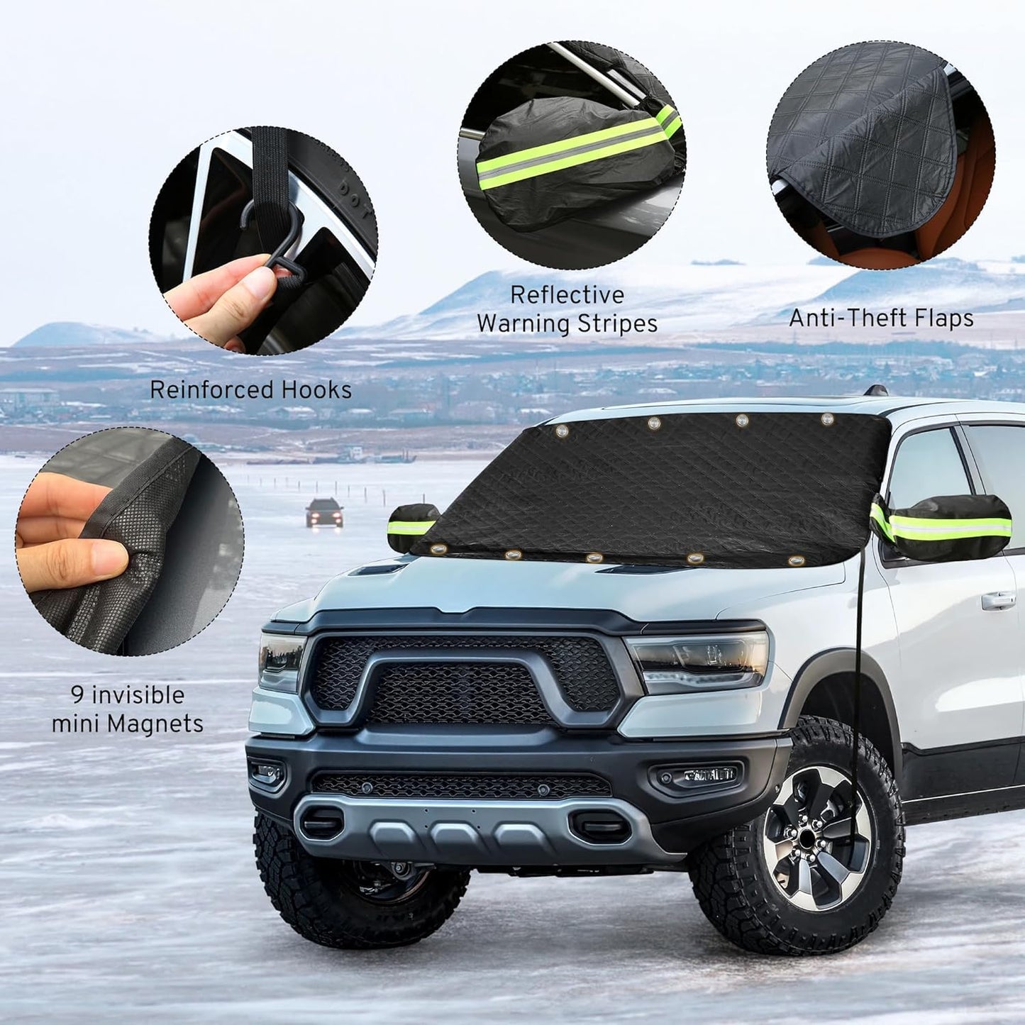 Windshield Snow Cover, Car Windshield Cover for Ice and Snow Compatible with Toyota Highlander 2007-2025, Magnetic Anti-Snow Cover Winter Frost Shield with Side Mirror Covers