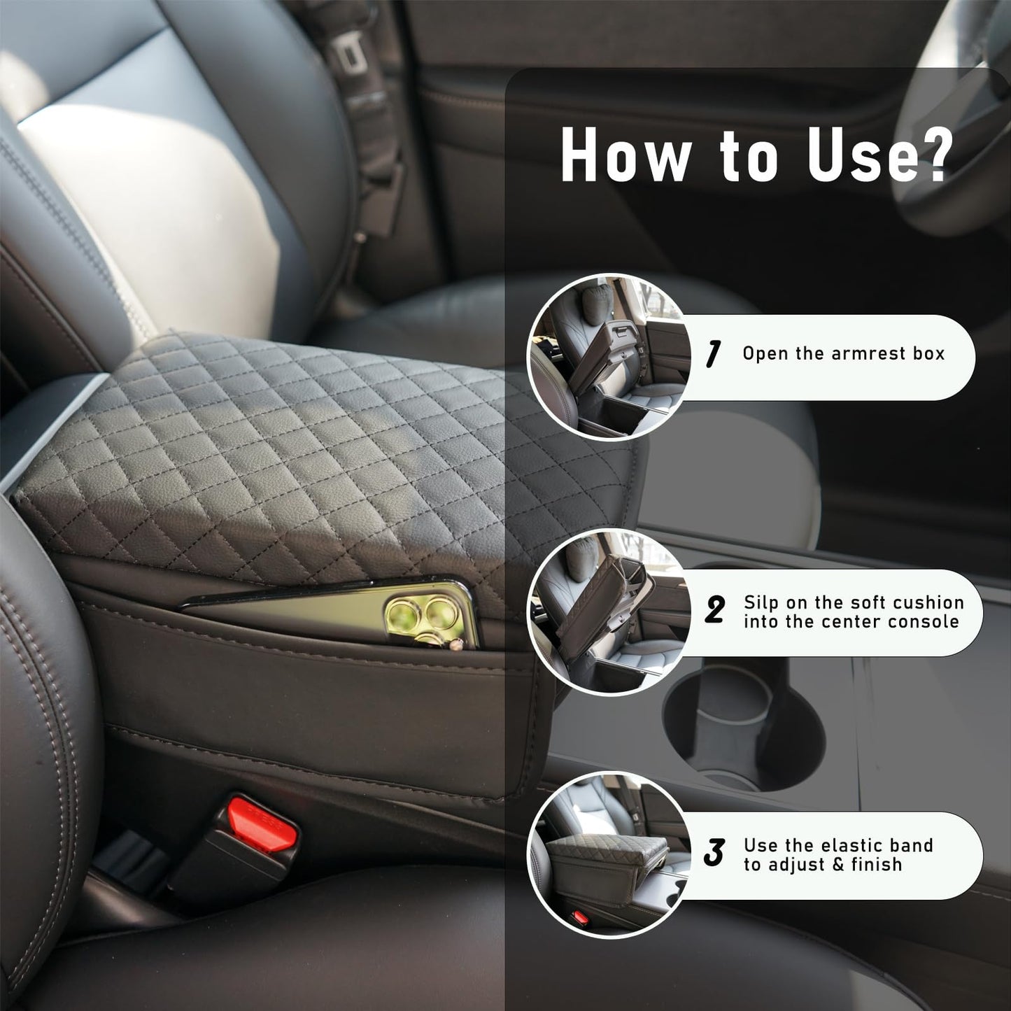 WAJIJI 2025 New Car Center Console Cover for Toyota Tacoma 2016-2025, Black Leather Car Armrest Cover Cushion with 2 Storage Bags for Toyota Tacoma Accessories 2025 2024 2023 2022 2021 2020 2019 2018