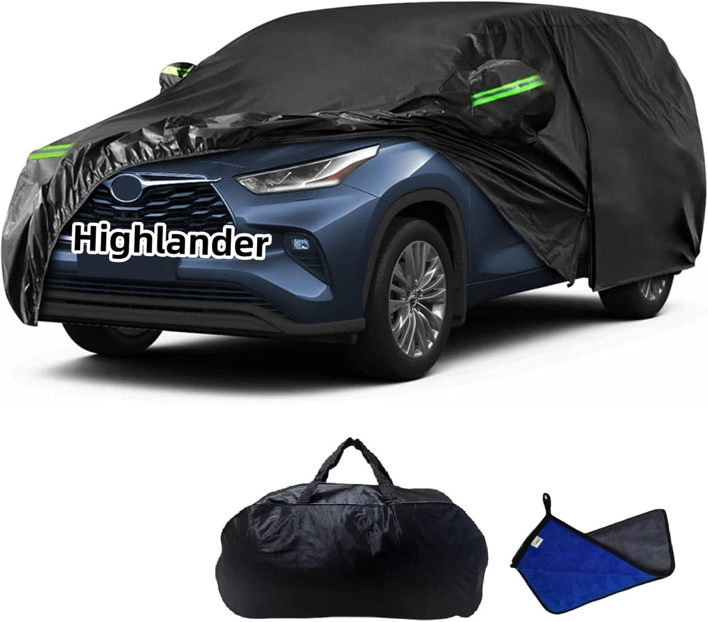 2025 New Car Cover for Toyota Highlander 2007-2025, Car Cover Waterproof All Weather, Full Exterior Covers for Automobiles Windproof Snow Proof Rain Hail Protection with Door Zipper & Inner Cotton