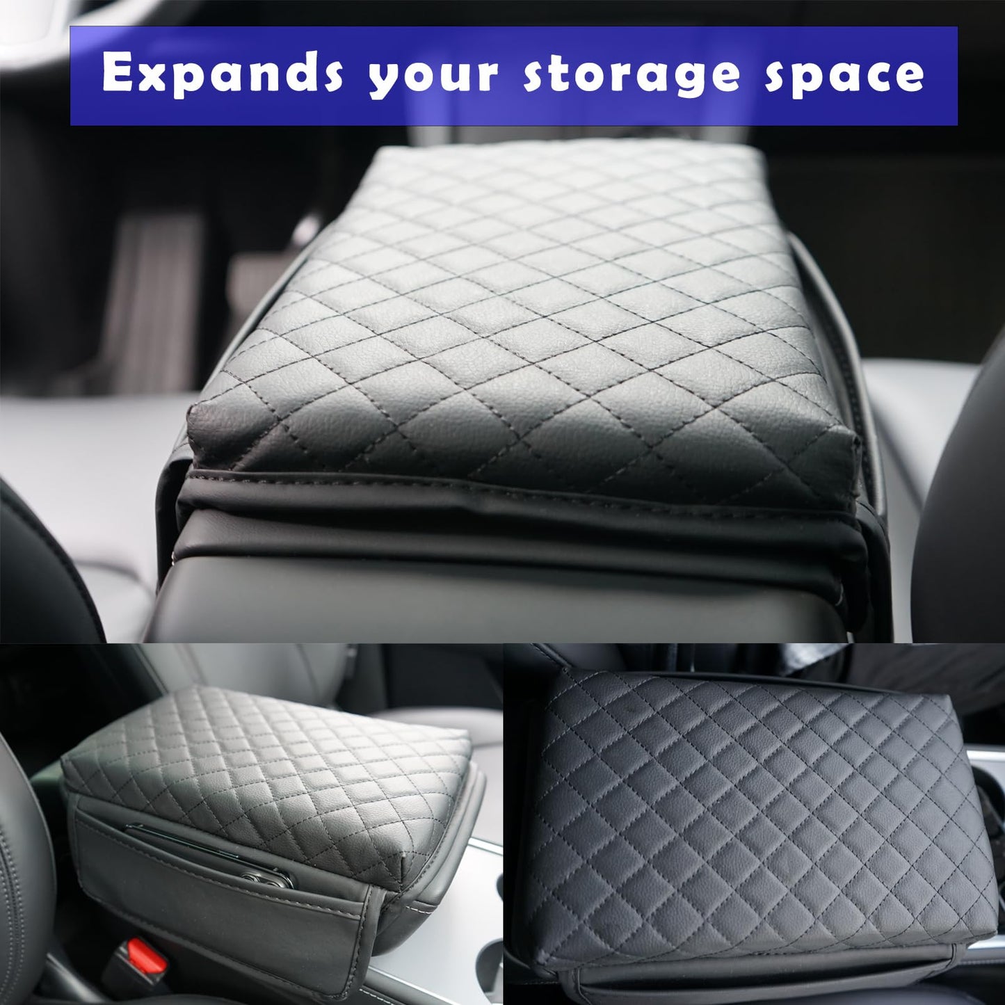 WAJIJI 2025 New Car Center Console Cover for Toyota Tacoma 2016-2025, Black Leather Car Armrest Cover Cushion with 2 Storage Bags for Toyota Tacoma Accessories 2025 2024 2023 2022 2021 2020 2019 2018
