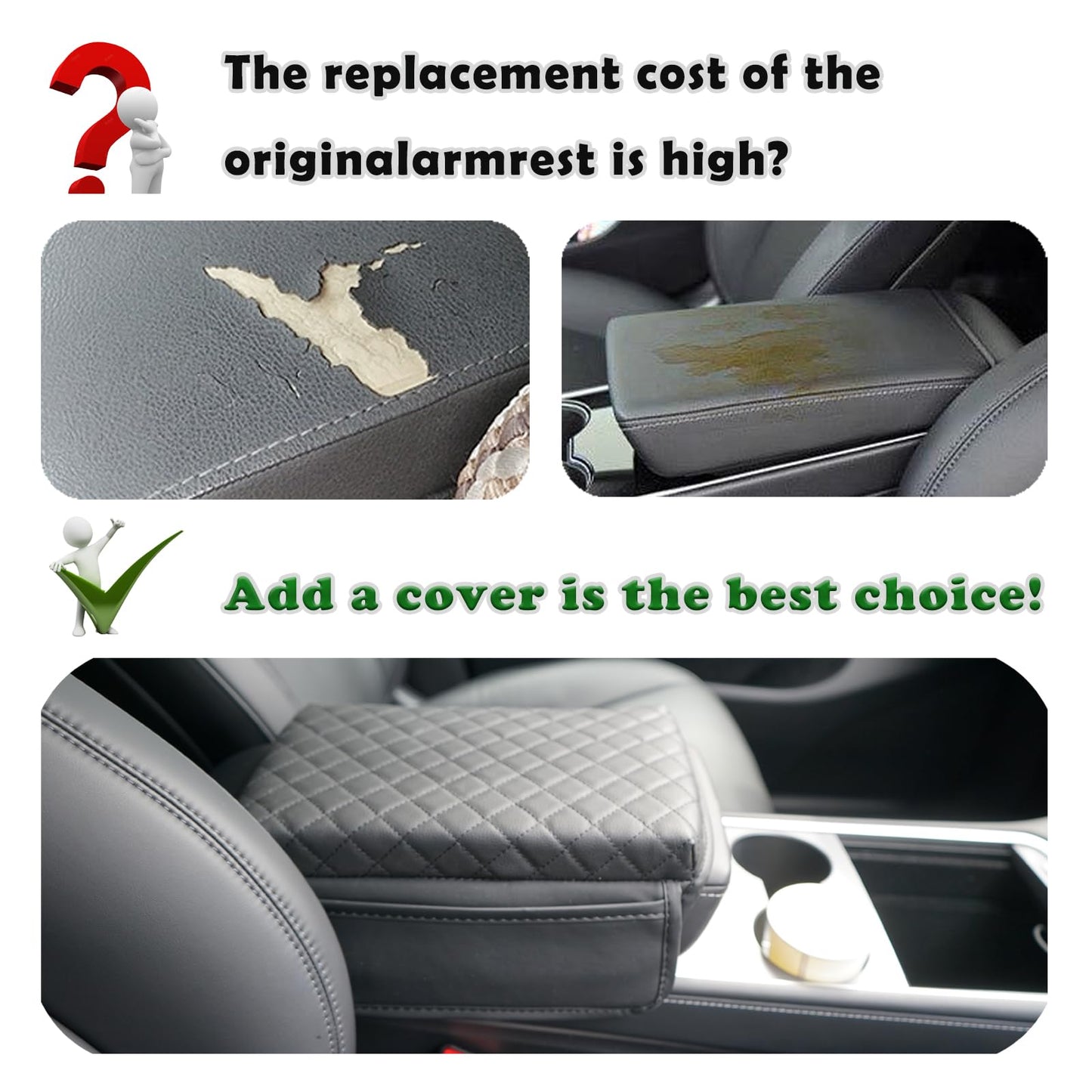 WAJIJI 2025 New Car Center Console Cover for Toyota Tacoma 2016-2025, Black Leather Car Armrest Cover Cushion with 2 Storage Bags for Toyota Tacoma Accessories 2025 2024 2023 2022 2021 2020 2019 2018