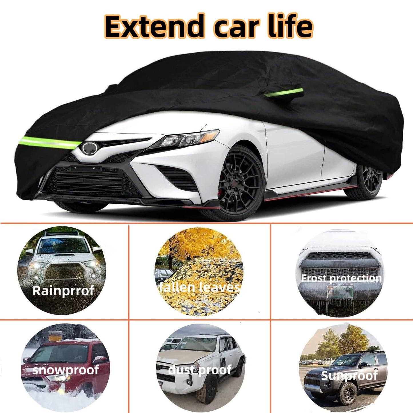 2025 New Car Cover for Toyota Highlander 2007-2025, Car Cover Waterproof All Weather, Full Exterior Covers for Automobiles Windproof Snow Proof Rain Hail Protection with Door Zipper & Inner Cotton