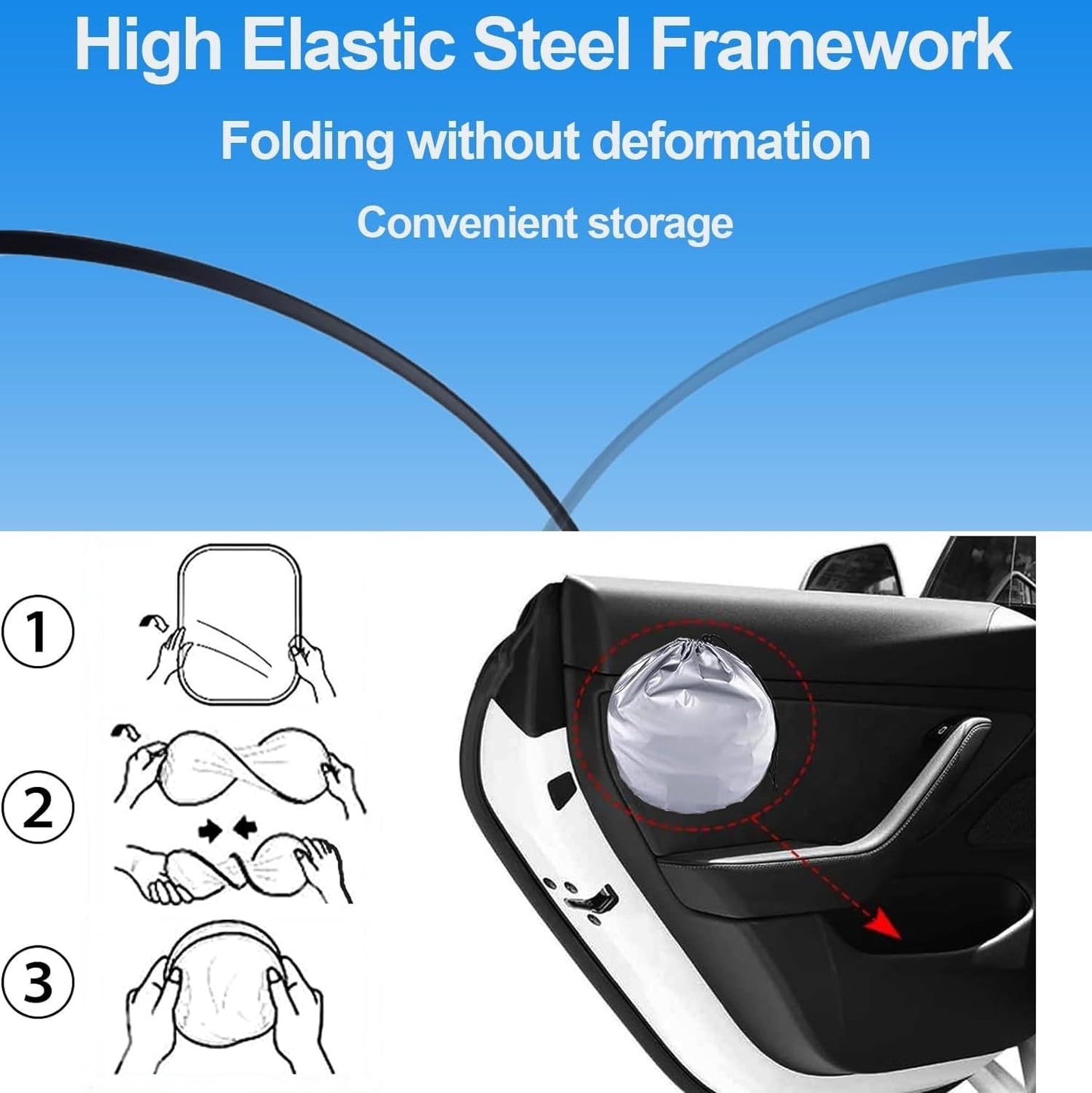 2025 New Tesla Model Y/3 Windshield Sunshade Car Accessories [OEM Design, 100% Sun Blockage] Foldable Front Windows Sun Shade for Tesla Model Y/3 2016-2024, 300D Oxford Silver Coating