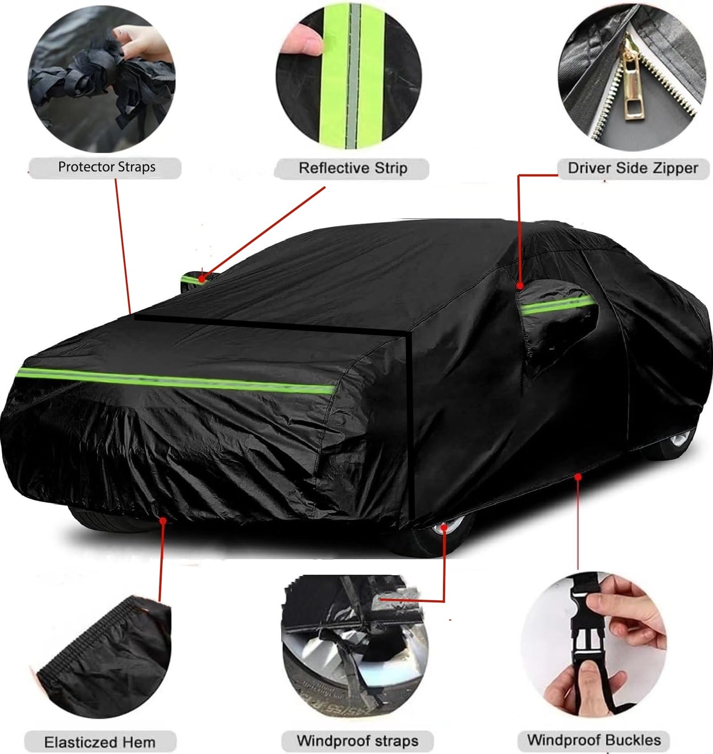 2025 New Car Cover for Toyota Highlander 2007-2025, Car Cover Waterproof All Weather, Full Exterior Covers for Automobiles Windproof Snow Proof Rain Hail Protection with Door Zipper & Inner Cotton