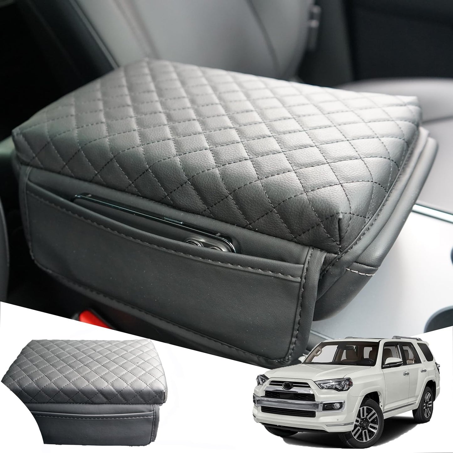 WAJIJI 2025 New Car Center Console Cover for Toyota 4Runner 2010-2025, Black Leather Armrest Cover Cushion with 2 Storage Bags for Toyota 4Runner Car Accessories 2025 2024 2023 2022 2021 2020 2019